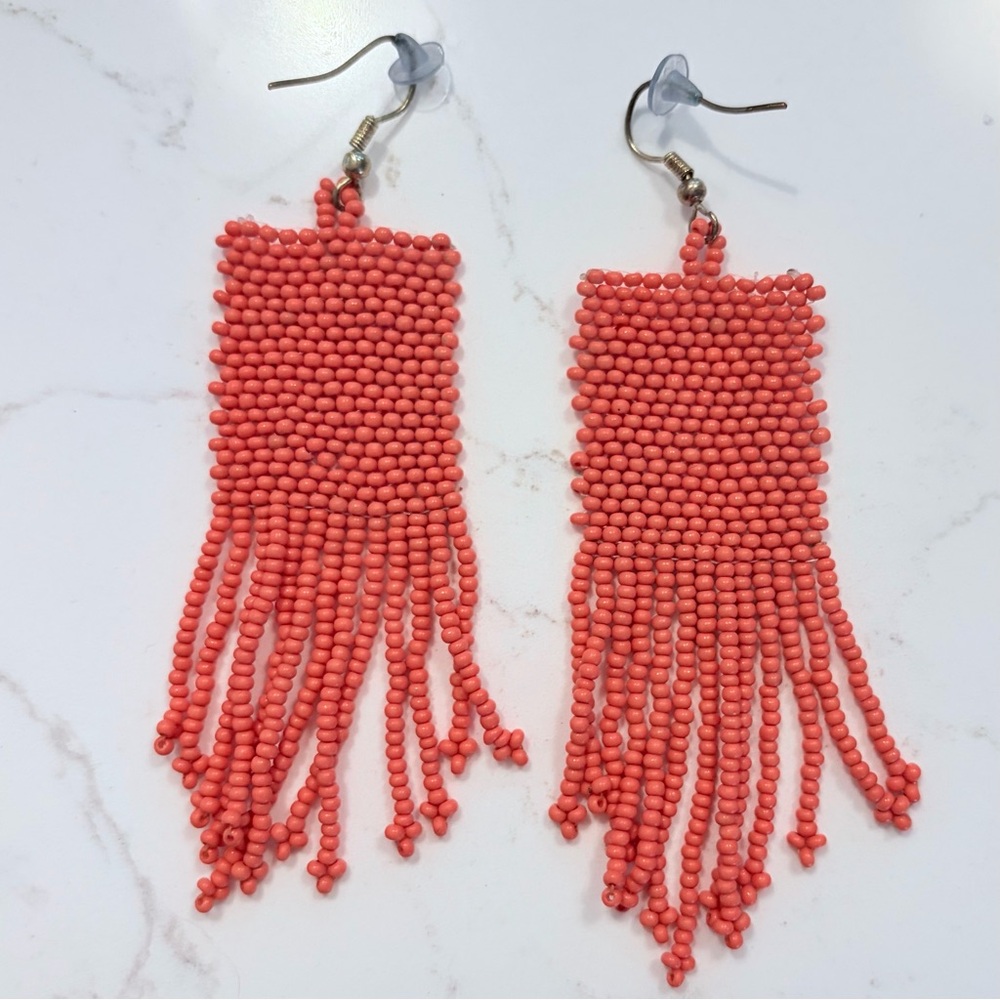 🪸 Ink + Alloy Coral Beaded Fringe Tassel Earrings